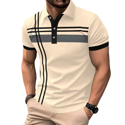 ⏳Tijdelijke aanbieding⏰Gestreept T-shirt met korte mouwen en kraag voor heren
