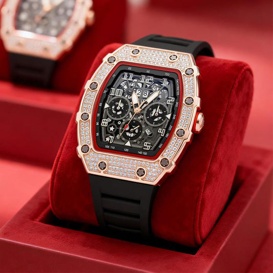 ⌚ Beperkte oplage – 50% korting! ✨ Luxe herenhorloge in tonneauvorm met strass-versiering