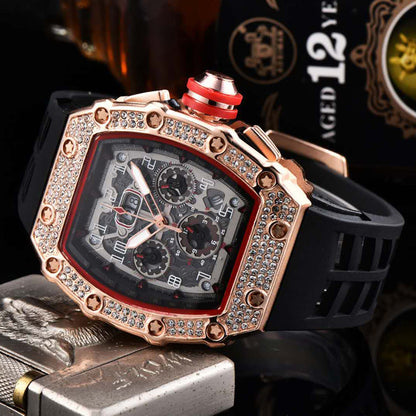 ⌚ Beperkte oplage – 50% korting! ✨ Luxe herenhorloge in tonneauvorm met strass-versiering