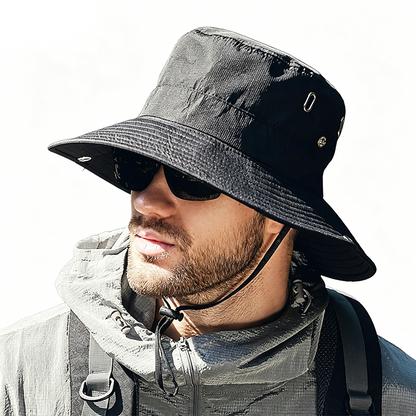 🧢 ☀️ Outdoor zonnehoed met brede rand en kinband – Lichtgewicht, beschermend en perfect voor het strand en wandelen 🏖️ 🥾